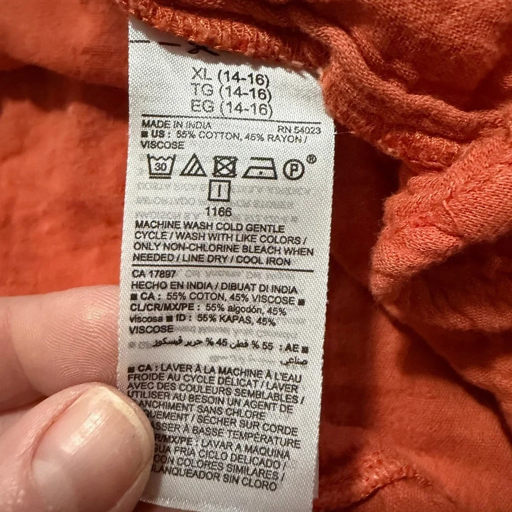 Old Navy Sleeveless Textured Hi-Lo Orange Dress for Girls Size XL 14-16.